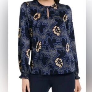 Ted Baker Blue Graphic Long Sleeve Blouse size XL in Navy and Pink